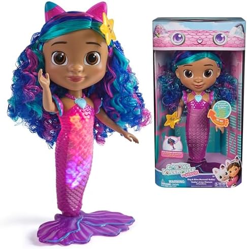 Gabby's Dollhouse: The Movie, Sing & Shine Mermaid Gabby, Waterproof Mermaid Doll with Lights & Sounds, Kids Toys for Girls & Boys Ages 3 and Up