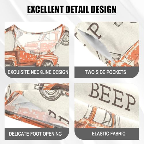 ALAZA Vintage Truck Beep Pajamas Set Short Sleeve Cotton Sleepwear Summer Pjs 2 Piece 5-14Y4