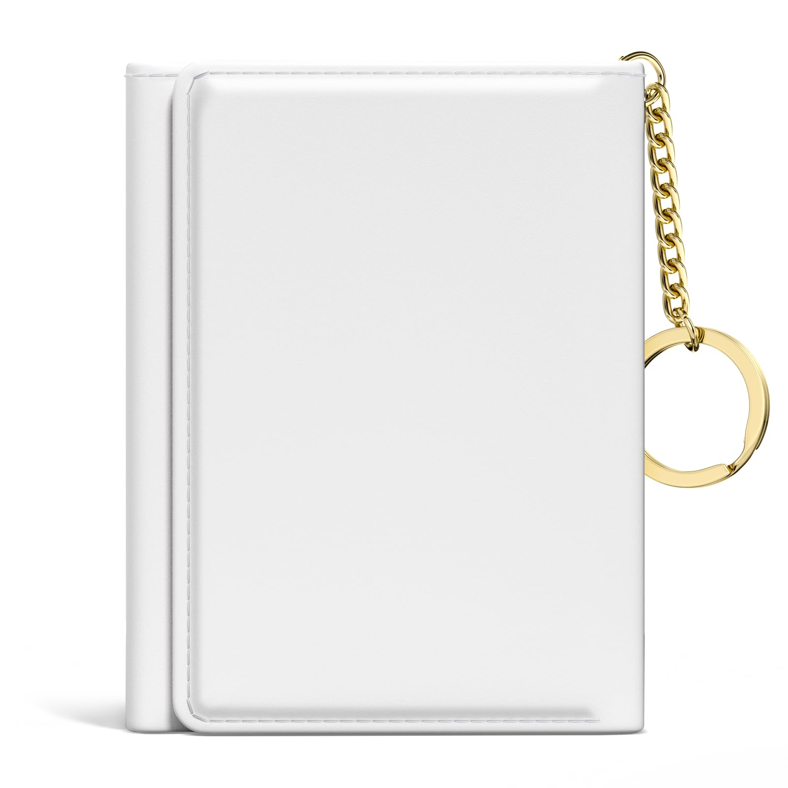 Rouidr Womens Wallet, Small Slim RFID Card Wallets for Women, Trifold Leather Clutch Card Organizer, Cute Front Pocket Purse with 7 Slots & ID Window & Keychain, White