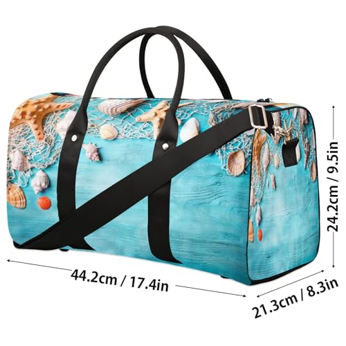 Travel Duffle Bag Starfish Wood Blue Texture Sports Gym Bags for Women Men Weekender Overnight Bags Waterproof Carry On Tote Bag Workout Bag for Dance Swimming Yoga Hospital4