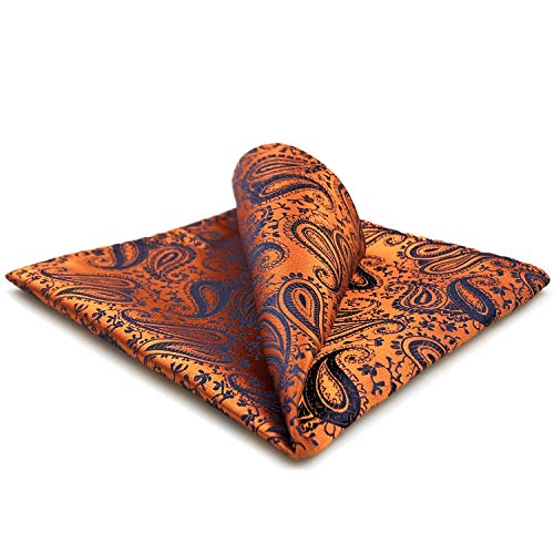 S&W SHLAX&WING Pocket Squares for Men Paisley Orange Blue