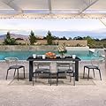 PURPLE LEAF 7 Pieces Outdoor Dining Set Patio Table and Chairs Set Aluminum Wicker Rattan Patio Furniture Set for Lawn Garden Porch Dark Grey