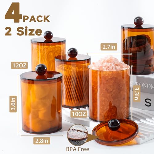 4-Pcs-Acrylic-Qtip-Holder-Cotton-Ball-Holder-Jars-with-Lids-Brown-Apothecary-Jars-for-Cotton-Swabs-Balls-Pads-and-Floss-Picks-Bathroom-Vanity-Organizer