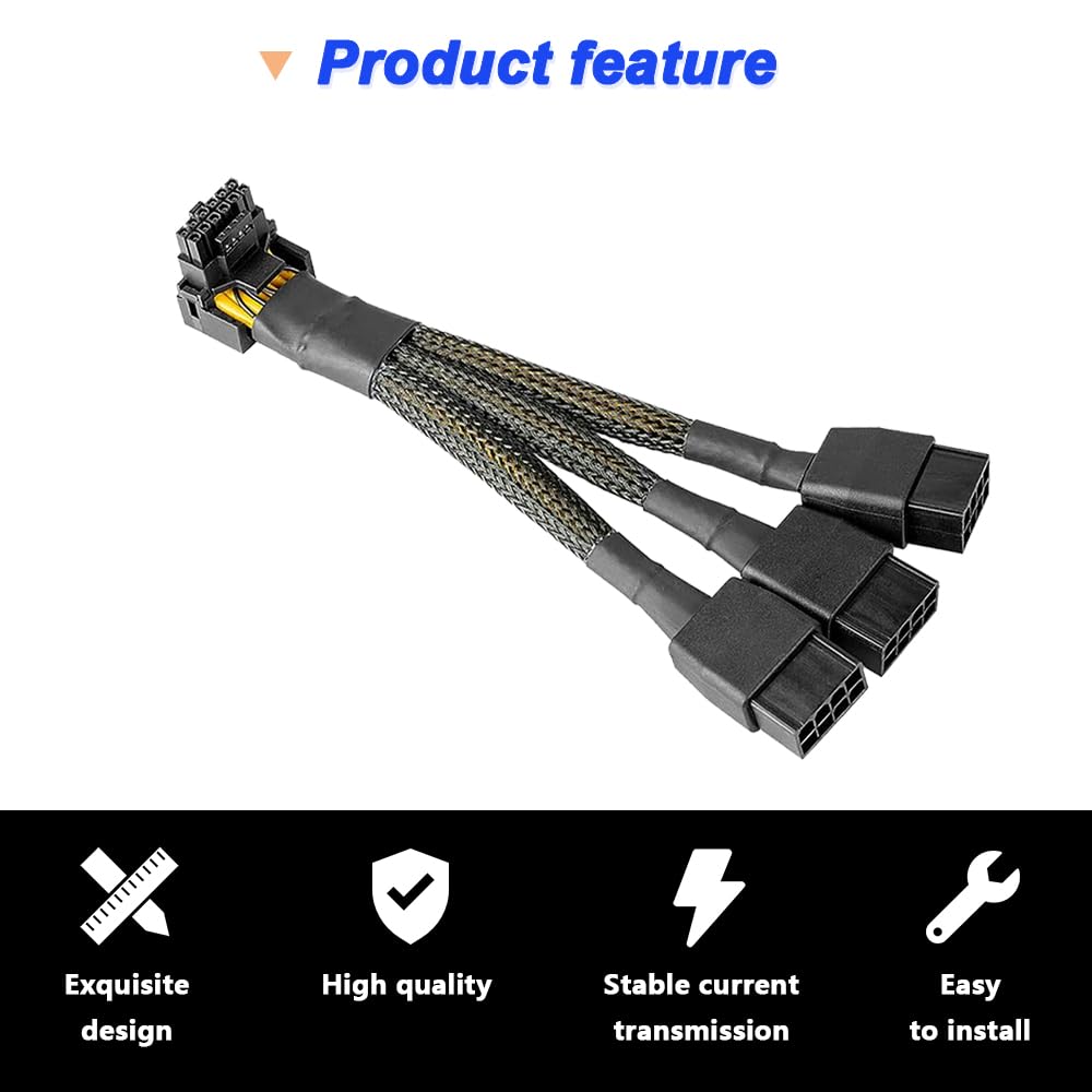 HAAMNING7 16 AWG PCIE 5.0 12VHPWR 600W 3x8 Pin to 16Pin (12+4Pin) 90 Degree Right Angle Supply Adapter Cable for Graphics Card RTX 4090 4080 3090TI 4070Ti (type A) — view 6