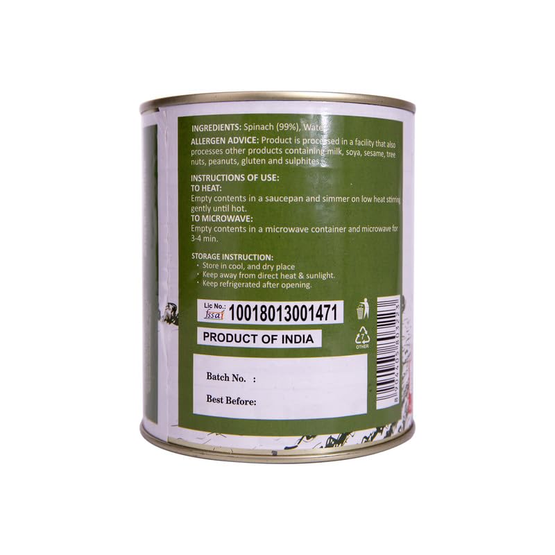 Image of Chokhi Dhani Spinach Puree 800g | Ready to Cook Palak Puree | Fresh & Hygienic | Just add Paneer or Corn & Serve in 2 Minutes | Ideal for Curries, Palak Paneer
