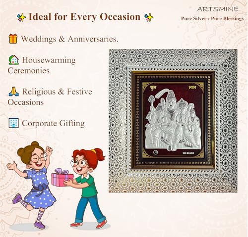 Image of Pure Silver Shiv Parivar Frame | 999 Silver Shiva Family Frame | Premium Spiritual & Religious Home Decor | Pooja Room Table Top & Wall | H x L 22 x 20 CM - 1 Unit