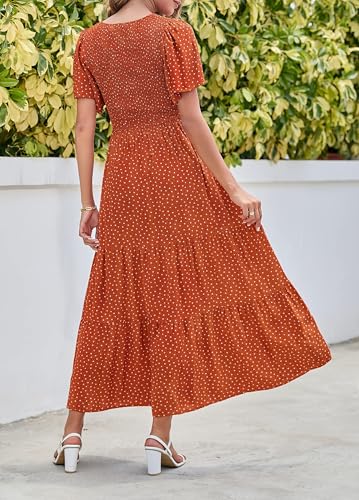 Image of ZESICA Women's 2026 Summer Boho Floral Maxi Dresses Casual Short Flutter Sleeve Smocked Tiered Flowy Dress