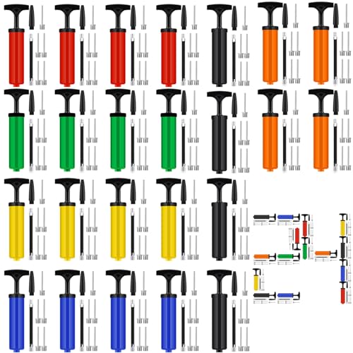 WILLBOND Ball Air Pump Bulk with Needle for Sports Balls Hand Pump Portable Kit Extension Hose for Balls Basketball Soccer Volleyball Back to School(24 Sets)