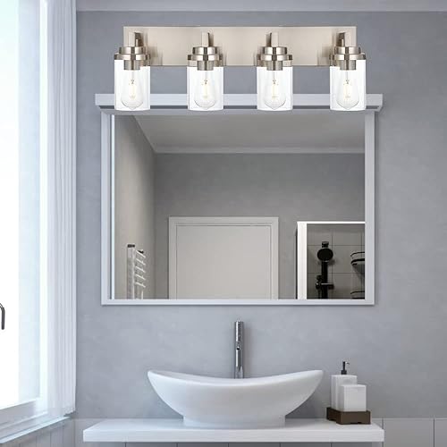 Miniatura 10 de MELUCEE Modernos accesorios de iluminación de tocador de 2 luces de níquel cepillado industrial, aplique de pared con pantalla de vidrio