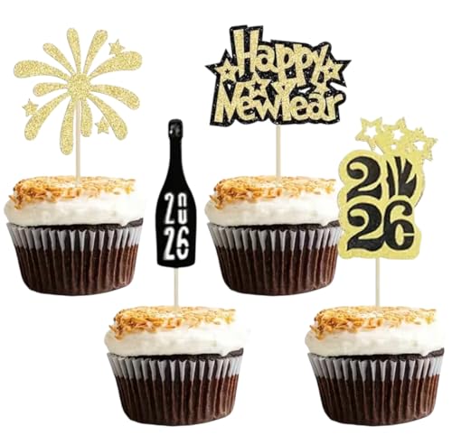 6pcs Happy New Year's Eve Party Cupcake Toppers, Table Decoration...