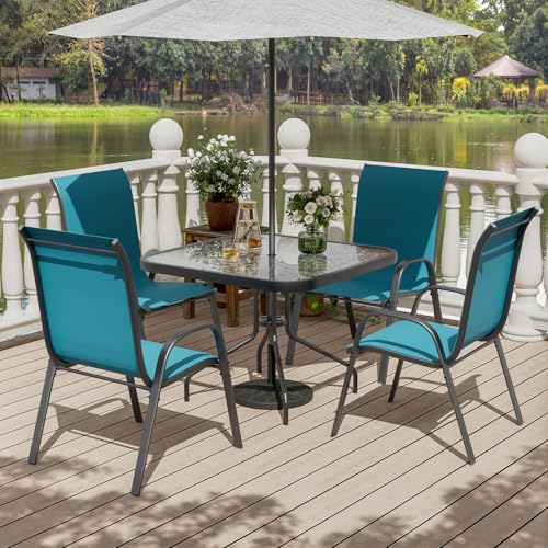 Image of UDPATIO Patio Chairs Set of 4, Stackable Outdoor Dining Chairs with High Back, Breathable Textilene Fabric Outdoor Chair All Weather, 350LBS Capacity for Garden, Backyard (Light Blue)