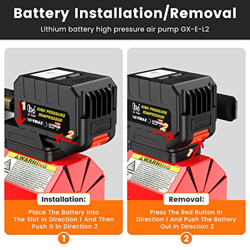GX PUMP E-L2 Portable 18V Cordless PCP Air Compressor,4500Psi/300Bar, Oil-Free, Powered by 1* Lithium-Ion Battery (Included) or 110v to 18V Converter (Sold Separately) for Home Outlet