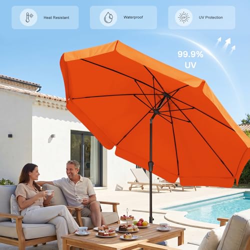 Image of ABCCANOPY 9ft Scalloped Patio Umbrella, Outdoor Table Umbrella with Tilt and Crank, Fiberglass Ribs Deck Umbrella for Patio, Pool, Garden, Picnic (Orange)