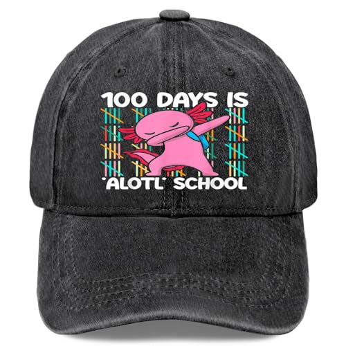 100 Days is Alotl Funny Axolotl 100th Day Hats for Men Fashion Washed