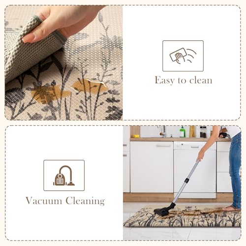 KIMODE Kitchen Anti Fatigue Mats, Farmhouse Kitchen Rugs Sets of 2, Memory Foam Kitchen Mats for Floor, Waterproof Standing Mat for Sink, Laundry, Office, Desk Brown/Gray 17"x59"+17"x29" - Thumbnail 5