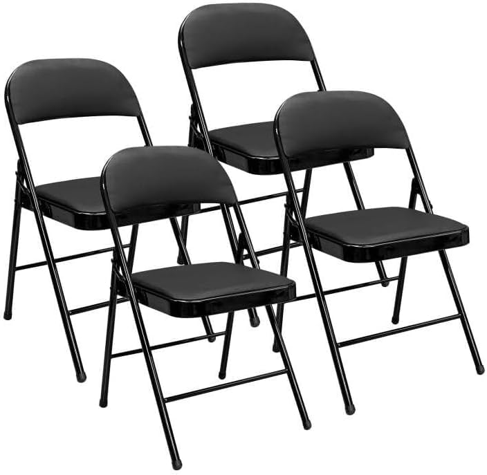 Dining Folding Chairs,4 Pack Foldable Chair with Vinyl Padded Seat,Metal Frame,Folding Black Chairs for Outdoor & Indoor Office Party Dining Meetings Wedding Events-Black. image 6