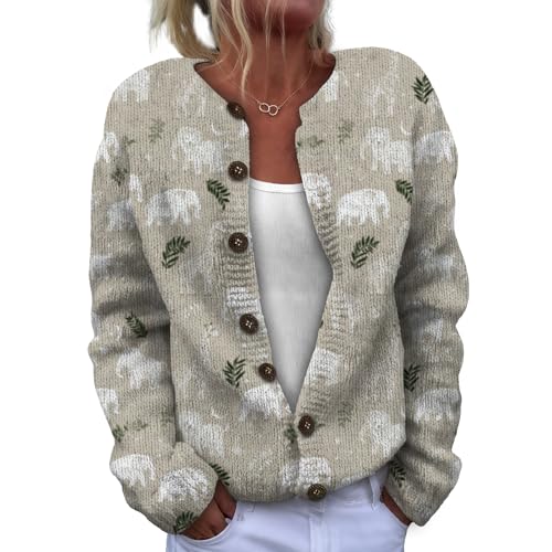 Open Front Cardigan for Women Crewneck Long Sleeve Chunky Cute Sweater Button Up Fall Sweater Fashion Outfits