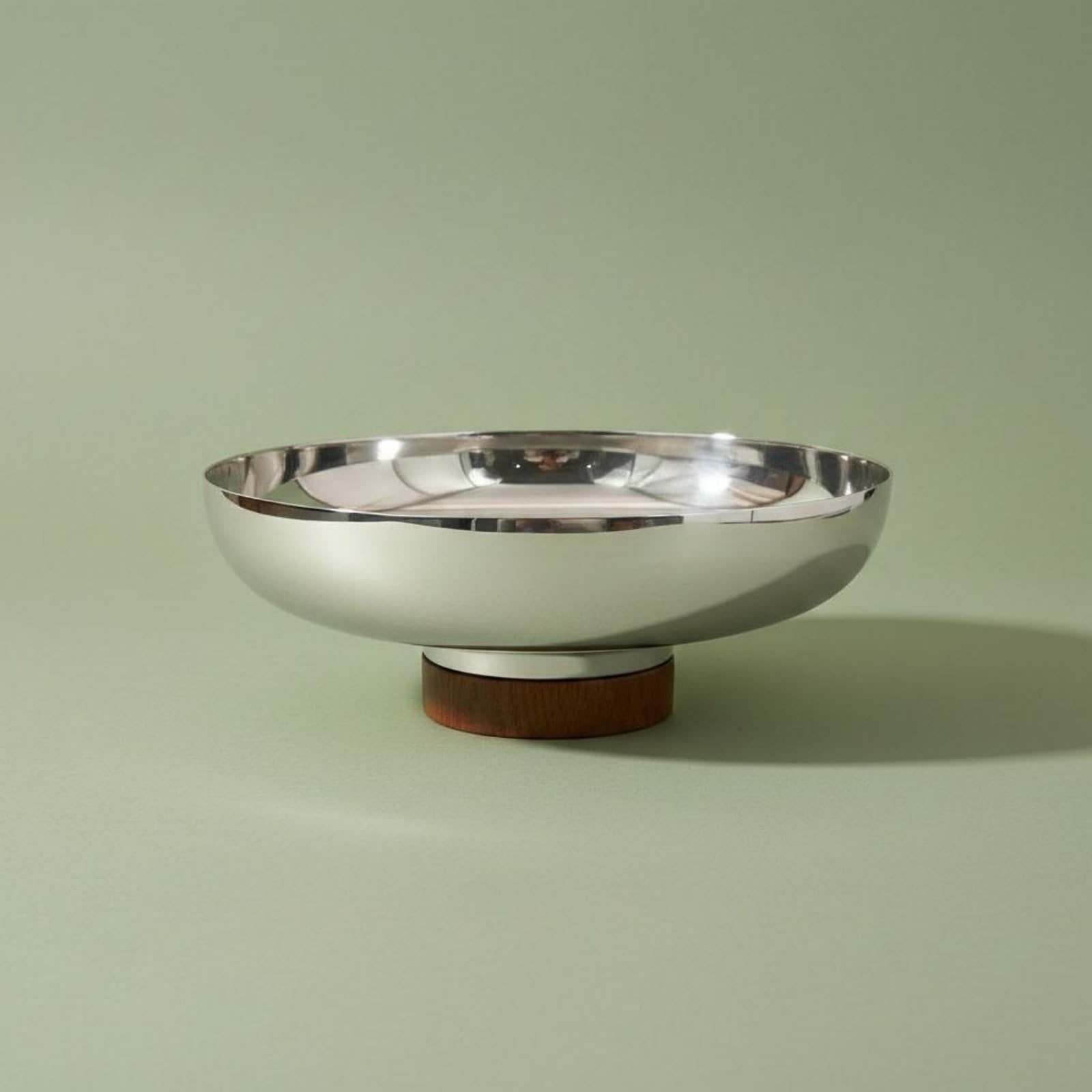 kowaku Alzata per Torte Vassoio Centrotavola Piatto Dolci Piatto Frutta in Acciaio Inox con Base in Legno Stile Essenziale Facile da Integrare Negli Arredi, Grande 25x9.5cm