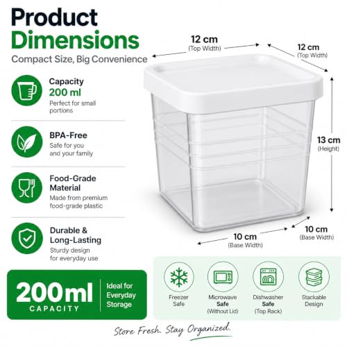 Image of Krevo Multipurpose Storage Containers, 200ml Airtight, BPA Free - Pack of 8