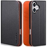 VISOUL iPhone 17 対応 ケース 手帳型 本革 アイフォン17 手帳型ケース MagSafe対応 スマホケース レザー カード収納 携帯カバー 横置きスタンド機能付き マグネット式 全面保護 柔軟なTPU素材 アイホン17 ブラック・オレンジ