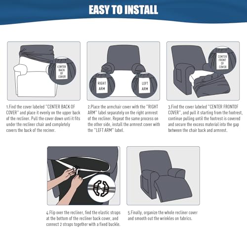 Image of TAOCOCO Recliner Chair Covers 4-Pieces for Oversized Recliner, Stretch Recliner Slipcover for Large Recliners Washable Polyester Soft Fabric Furniture Protector (Oversized Recliner, Dark Gray)