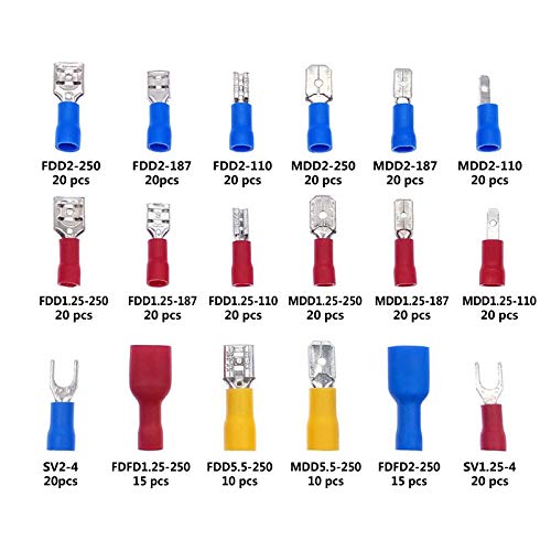 330pcs Assorted Full Insulated Fork U-Type Set Terminals Connectors Assortment Kit Electrical Crimp Spade Ring