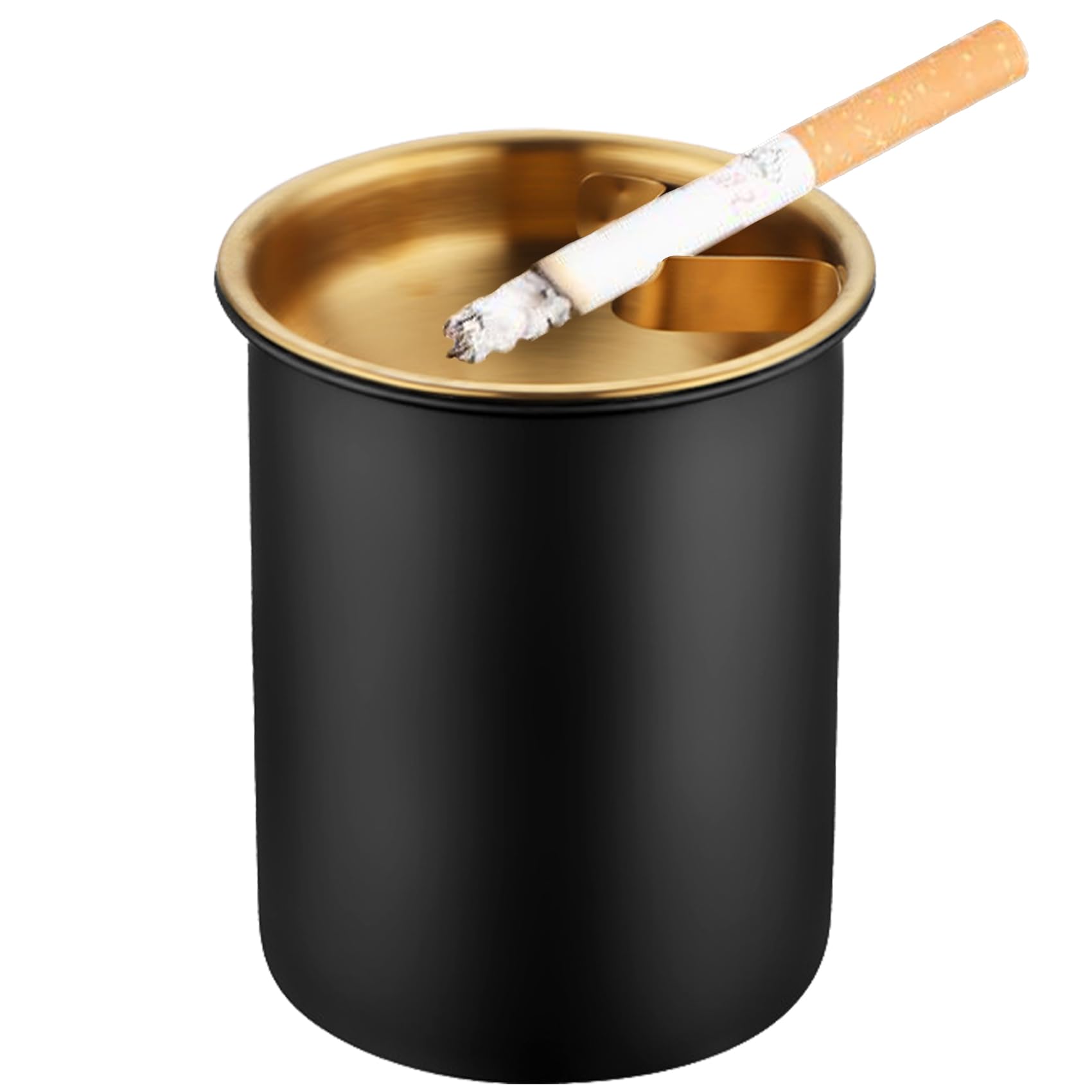Maomaocha Black Car Ashtray With Lid, Portable Smell Proof Ashtray For Car, Detachable Smokeless For Car Cup Holder, Stainless Steel Windproof Extinguished Butt Bucket Ash Tray For Outdoor Travel Home Office (Black)
