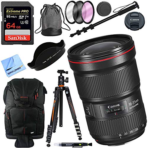 Canon Ef 16-35Mm F/2.8L Iii Usm Ultra Wide Angle Zoom Full Frame Lens With Vanguard Tripod Plus 64Gb Accessories Bundle #TOP14
