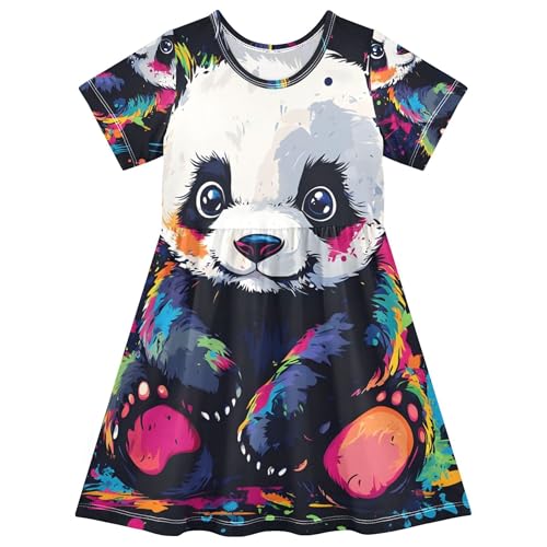 Cute Panda Tie Dye Black Toddler Girls Dresses 2t Summer Clothes Kids Western Dress Little Girl