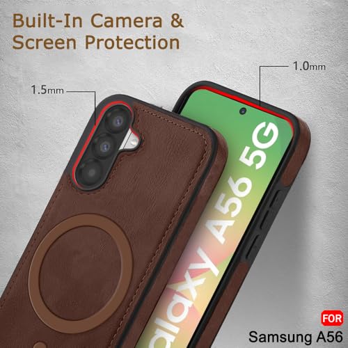 Image of TheGiftKart Genuine Leather Finish Back Cover Case for Samsung Galaxy A56 5G | Shockproof Design | Raised Edges for Camera & Screen Protection | Stunning Minimalist Design (MagSafe Compatible, Brown)