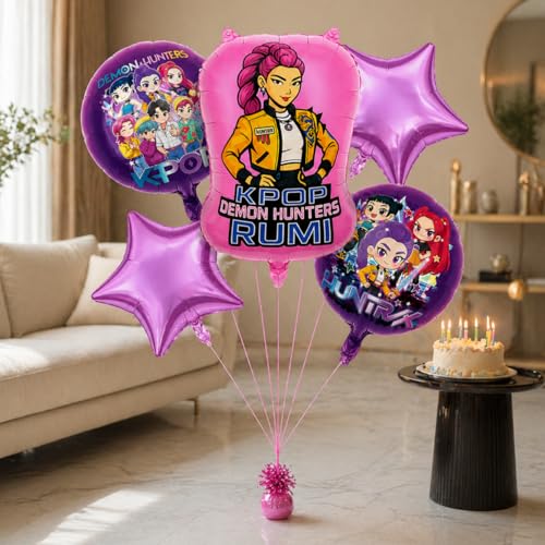 Image of Wanna Party Korean Pop Band Theme Balloon Decoration Set (Pack of 5) | Korean Pop Music Theme Foil Balloons Kit for Birthday Celebration Supplies
