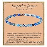 LPBeads Handmade Natural Gemstone Stretch Elastic 4mm Blue Imperial Jasper Bracelet Healing Crystal Round Stone Beads Jewelry Gifts for Women Men