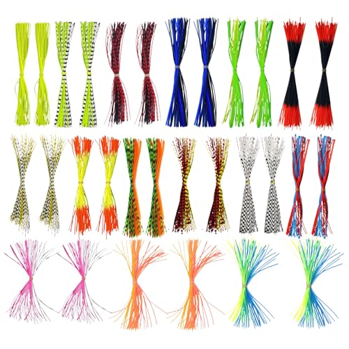 Fabricación Señuelos Faldas Jig | Señuelos de falda desmontable de silicona – 30 mechas de señuelos de jig flexibles para agua dulce y agua de mar trucha pescado gato en lago río estanque desde barco