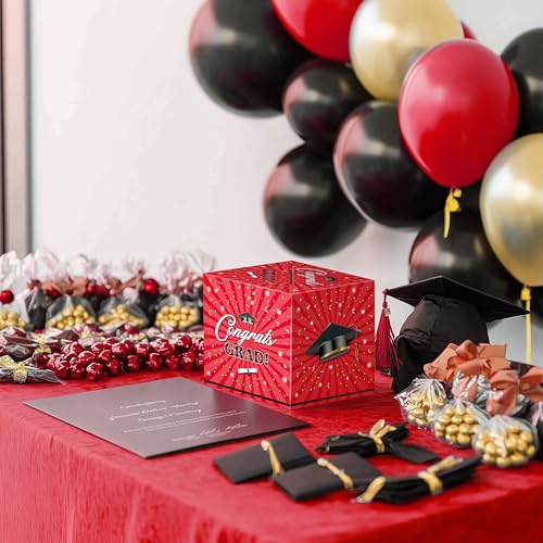 Image of JOYIN 9 inch Graduation Decorations Card Box with 36 PCS Cards (Red), Class of 2026 Congrats Grad Box for Grad Party Decoration, Gift Card Money Box Holder for Graduation Party Favor Gifts Supplies