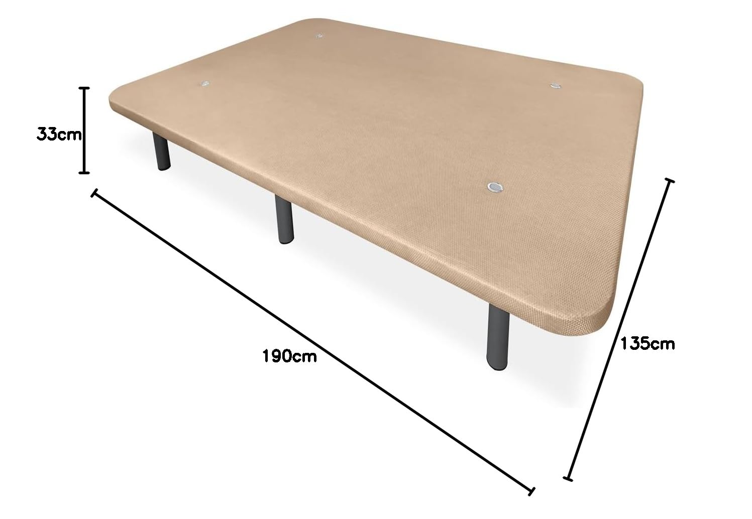 Homey - Base Tapizada 3D Extra Reforzada, Gran Estabilidad, con Barras de Refuerzo y 6 Patas metálicas roscadas de 27cm, 135x190, Beige