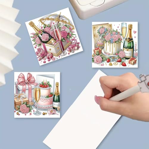 Awesocrafts 6pcs Diamond Art Christmas Cards Kits Flower Cake, DIY Diamond Painting Cards Sets - Image 3
