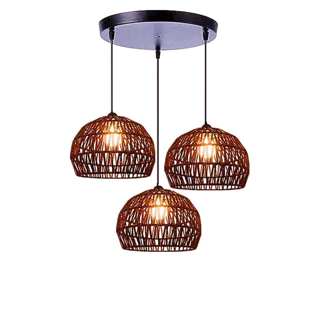 LANTANB Black Rattan Pendant Light 3 Light Cluster Pendant Light for Stairwell Brown Bamboo Basket Wicker Chandelier Farmhouse Ceiling Hanging Lamp for Kitchen Island Dining Room Restaurant ﻿
