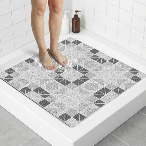 Tapis Anti-dérapant Douche Carré 70x70 cm, Tapis de Bain PVC Luffa Évacuation Rapide, Salle de Bain, Fond de Douche, Confortable, Facile à Nettoyer, sans...