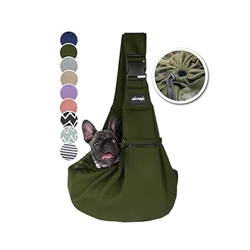 NATUYA Pet Dog Sling Carrier - Dog Sling with Net Bag for Carrier Dogs Cats-Hands Free Pet Bag-Buckle net Pocket pet Bag (Green)