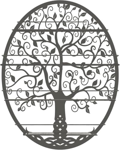 SoCal Buttercup Essential Oils & Nail Polish Organizer - Display Holder Storage Shelf from Oval Black with Tree Silhouette - Wall Mounted Round Rack Oil Bottle Storage (Lighter Black)