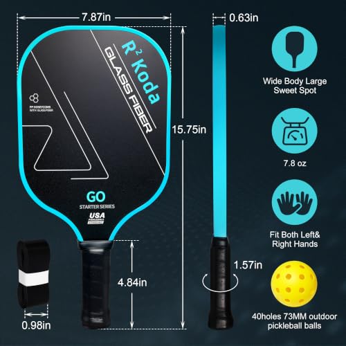 Image of Upgraded Pickleball Paddles Set of 2 or Single Paddle - R Koda USAPA Approved Fiberglass Surface / T700 Raw Carbon Fiber Pickleball Rackets Set for Men & Women