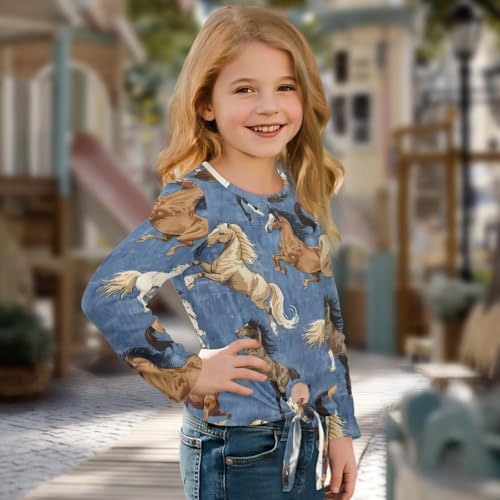Girls Long Sleeve Shirts Tie Front Tees Fall Clothes Crewneck Pullover Blouse Everyday Tops 5-12 Years3