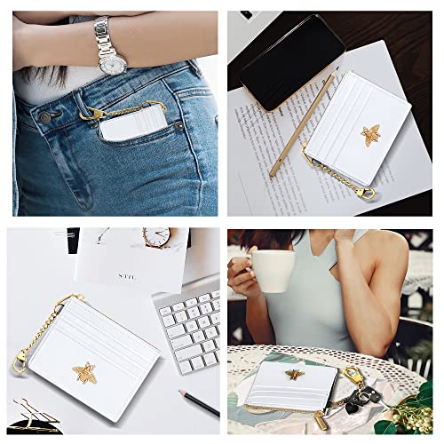 Image of SEAVILIA Card Holder Keychain Wallet for Women with ID Window RFID Coin Purse Bee Gifts Slim Minimalist Small Wallet