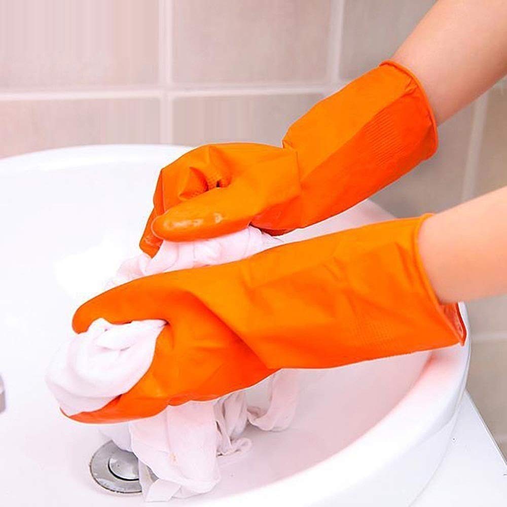 MAAUVTOR Professional Reusable Washable Waterproof Cleaning Gloves PVC Dishwashing Gloves, Cotton Flock Liner, Non-Slip Household Gloves for Gardening, Kitchen, Painting - Orange - 1 Pair (B09KN8WMMW) Amazon Price History, Amazon Price Tracker