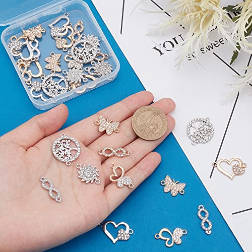 SUNNYCLUE 1 Box 32Pcs 8 Styles Heart Link Charms Alloy Connector Charms Hollow Rhinestone Love Charm Metal Tree Butterfly Connectors Charm for Jewellery Choker Necklace Making Christmas Valentine - Image 3