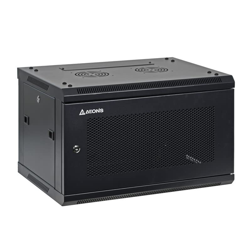 AEONS 6U Professional Wall Mount Network Server Cabinet Enclosure 19-Inch Server Network Rack 16-Inches Deep Black Vented Door with 2 Fans