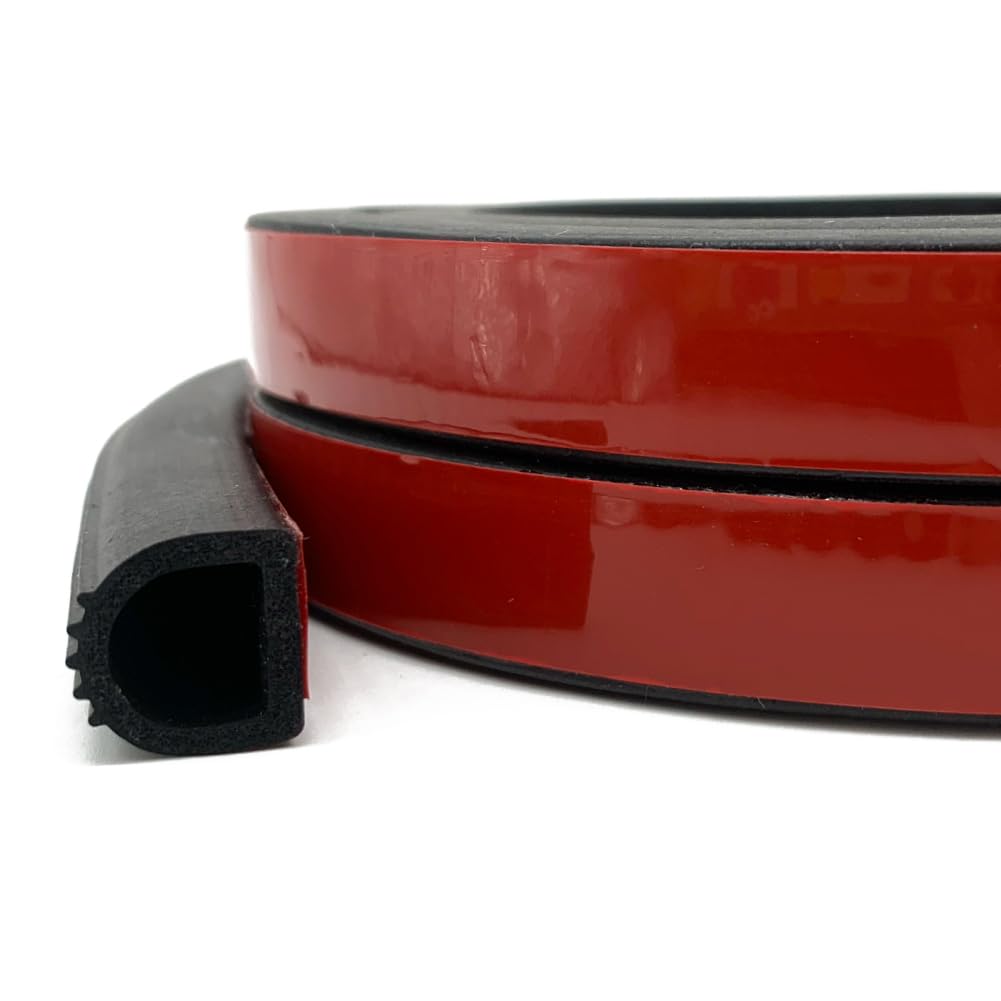 D Shape Rubber Weather Stripping, Self-Adhesive Seal Strip, Rubber Gasket for for RV, Auto, Boat, Garage Door/Window, Machinery and More, W:0.59" x H:0.55", L:26Ft
