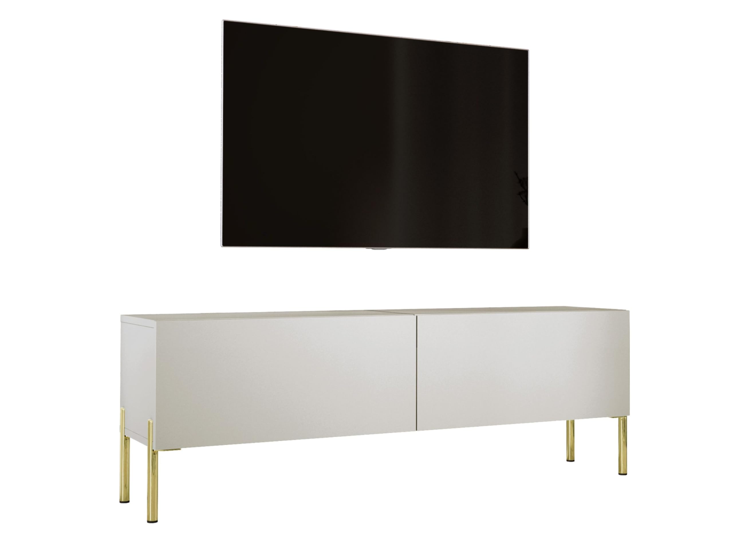 scaffale tv in cashmere con piedi dorati ampio 140 cm