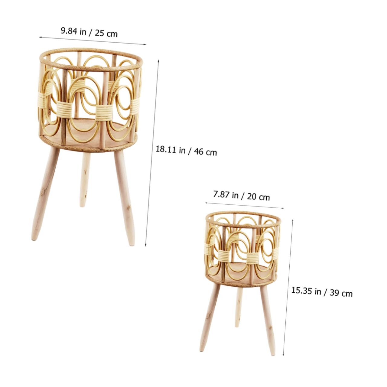 Abaodam Cesto Intrecciato per Piante e Fiori, Supporto in Legno Gambe, Struttura Stabile, 2 Pezzi per Balcone e Patio