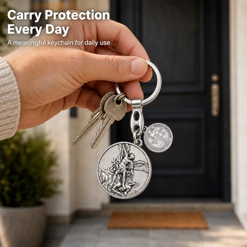 Image of St Michael Medals With St Benedict Keychain,Saint Michael With Saint Benedict Medal for Car,Catholic Religious Keychain,Medalla San Miguel Arcangel Adornos Llaveros Para Carros De Mujer Hombre